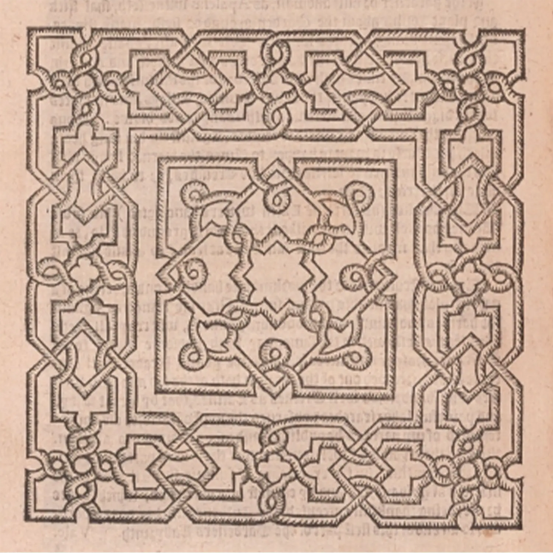 Symetrical square print from old book - Plate from: Thomas Hill, The gardeners labyrinth (London: Printed by Adam Islip, 1594). Beinecke Rare Book and Manuscript Library, Yale University.