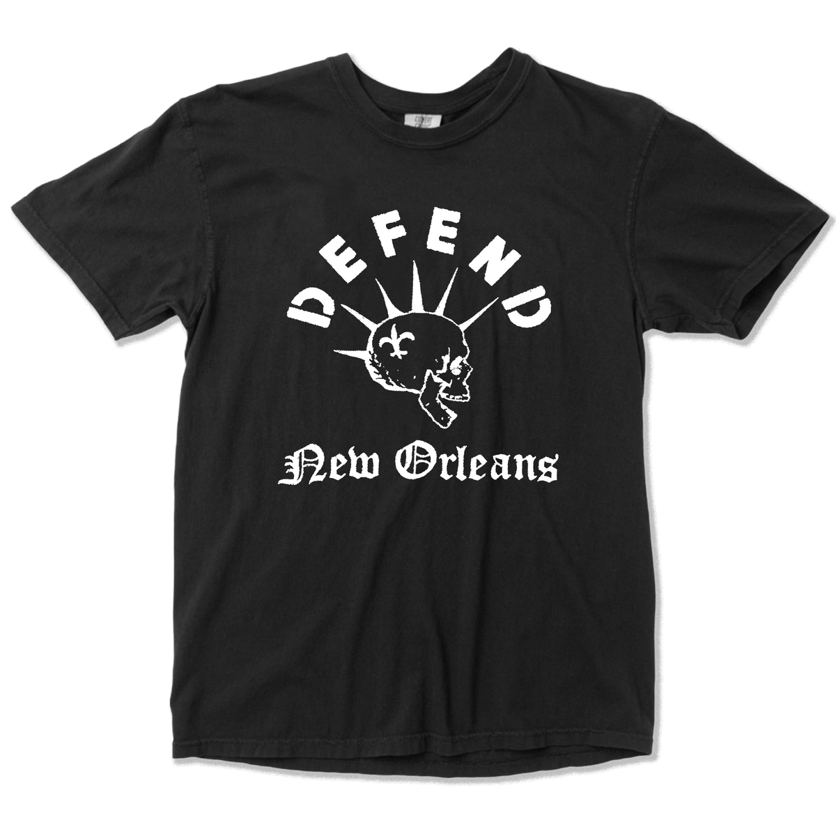 Defend New Orleans T-shirt, White on Black